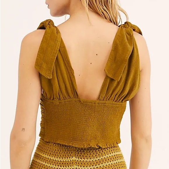 Free People Eva Smocked Tie Top Pintuck Olive Green - Picture 2 of 5